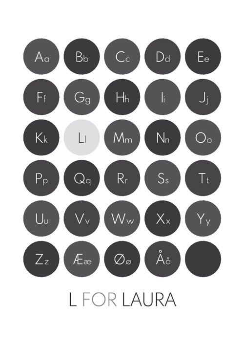 Simpel alfabet-tavle i sort og grå toner.