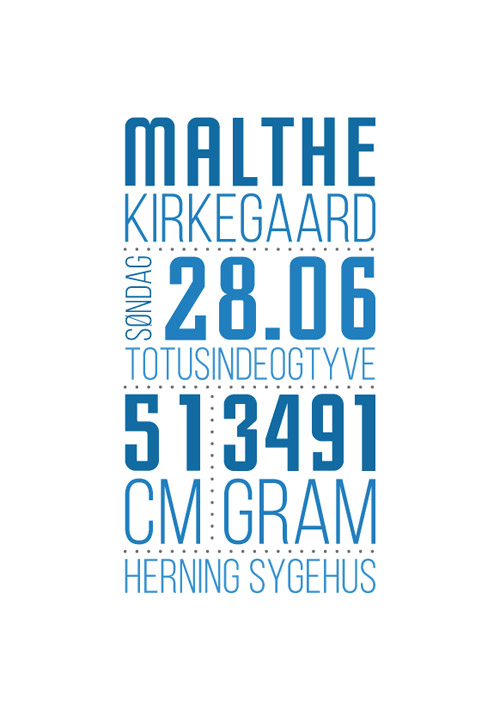 Typografisk Fødselstavle Blå